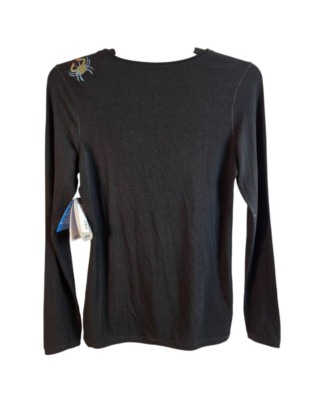 Alo Yoga Black Long Sleeve Tee Men Size L NWT Crab Embroidered Stretch Shirt - Picture 3 of 7